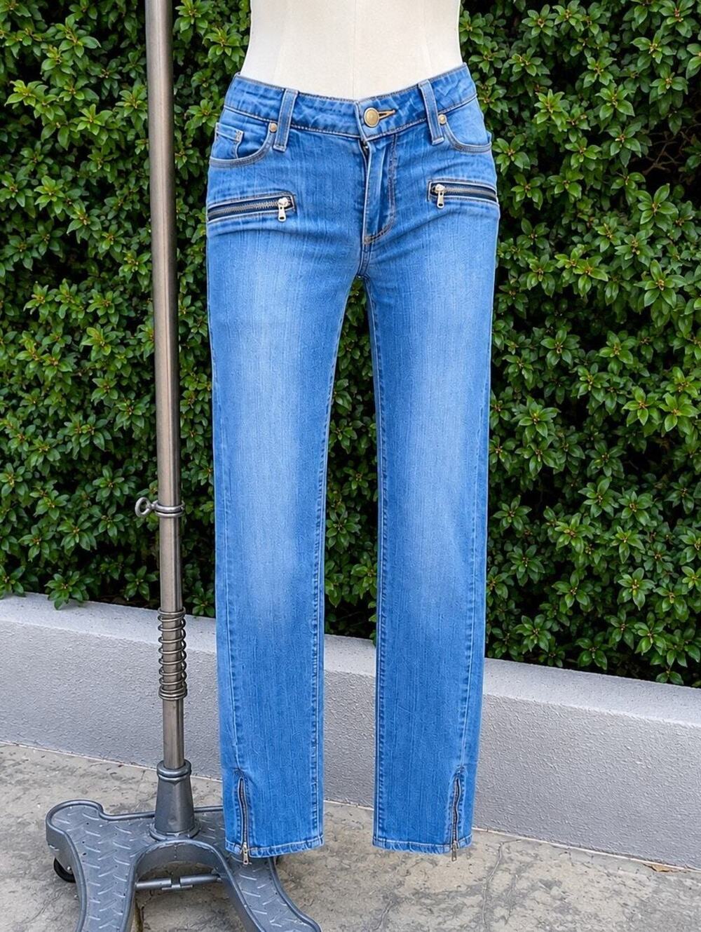 PAIGE Emo Y2K Women’s 27 Blue Jeans Zipper Pocket Stretch Denim Vincent USA Made